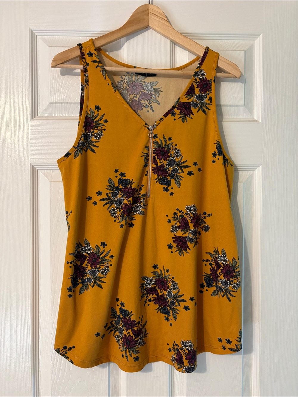 Eclipse Mustard Floral V-Neck Sleeveless Tunic